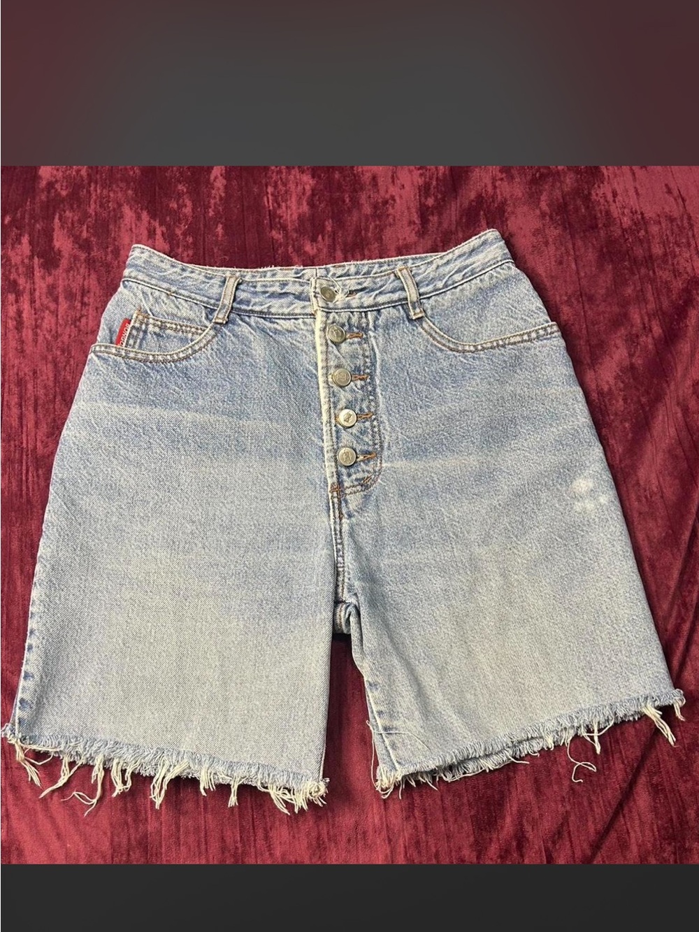BONGO Light Blue High Waist Button-Fly Denim Shorts
